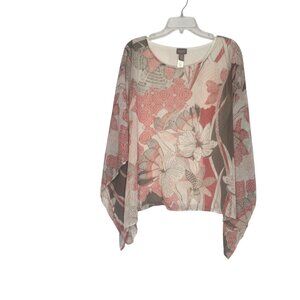 Chicos 2 Blouse Womens large Pink Gray Floral Sheer Overlay Lined Boho